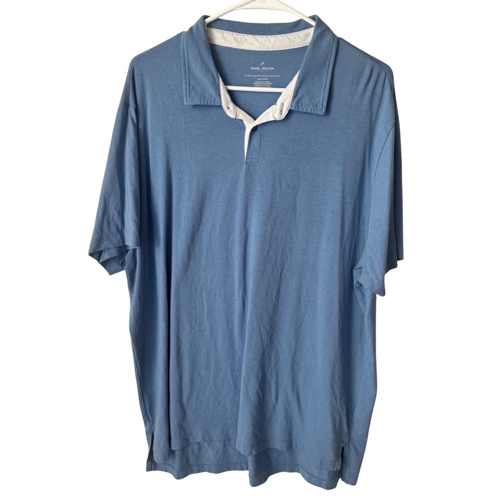 Daniel Hechter Paris Mens XXL Polo Shirt Light Blue Contrast‎ Collar Pima Cotton